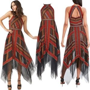 BCBGMAXAZRIA Embroidered Handkerchief
Tulle Formal Lace Maxi Dress Valentine 0
